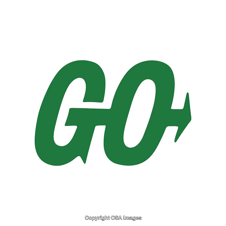 Green GO Text Design with Arrow Symbol on White Background