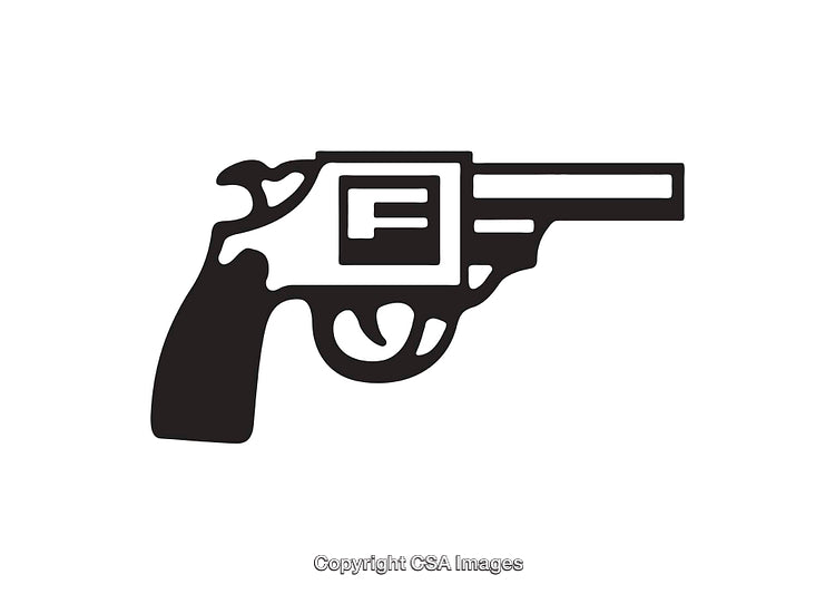 Minimalist Black and White Icon of a Revolver Styled Design