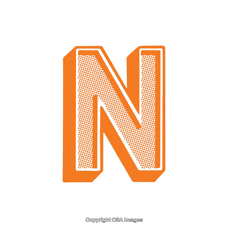 Orange Stylized Capital Letter N with Halftone Texture on White