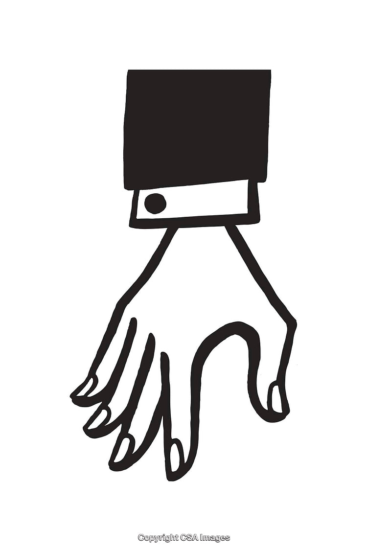 Minimalistic Black and White Line Art of a Stylized Hand