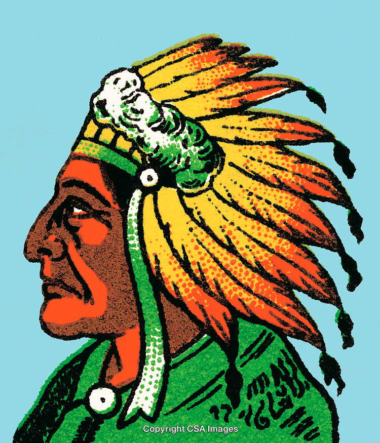 Vintage Illustration of a Profile with a Traditional Feathered Headdress