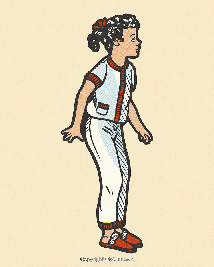 Illustration of a Retro Styled Girl in Casual Outfit Facing Sideways