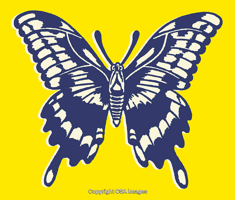 Vibrant Blue Butterfly Illustration on a Bright Yellow Background
