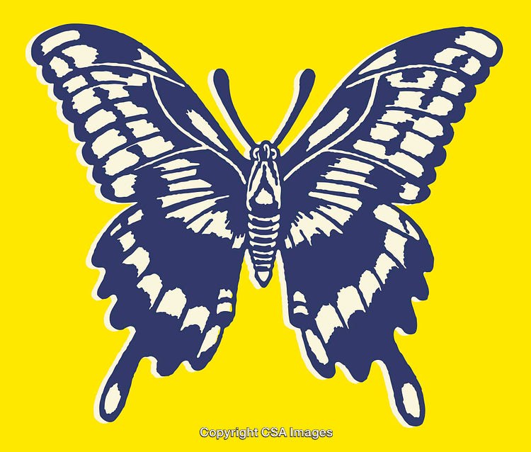 Vibrant Blue Butterfly Illustration on a Bright Yellow Background