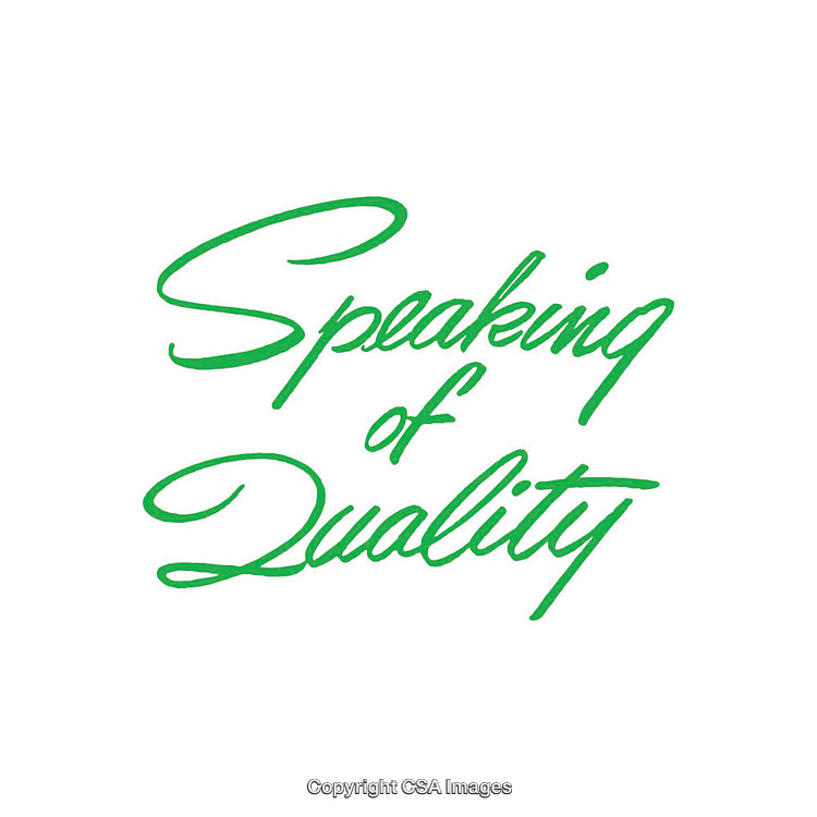 Elegant Calligraphy Text Reading "Speaking of Quality" in Green Ink on White Background