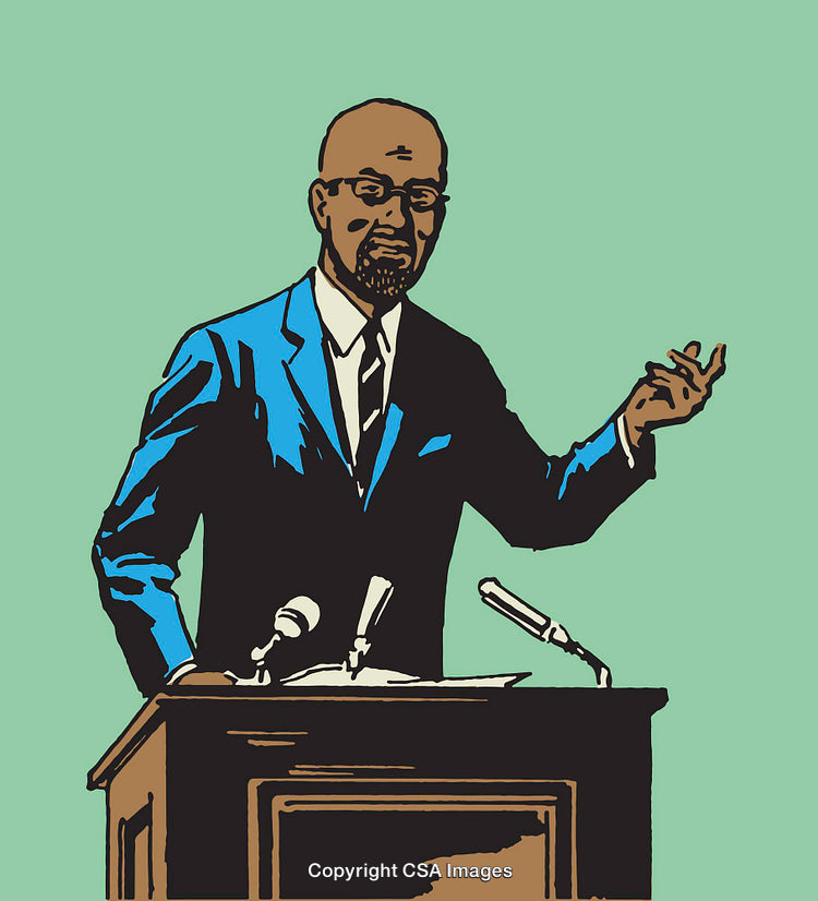Colorful Line Art Illustration of a Public Speaker at a Podium