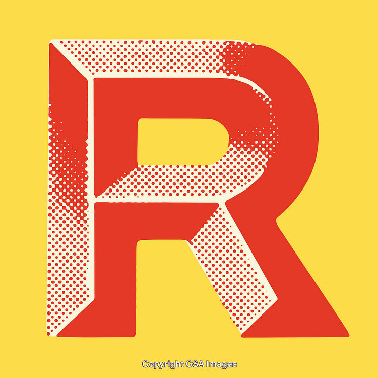 Stylized Red Letter R With Halftone Pattern on Contrast Background