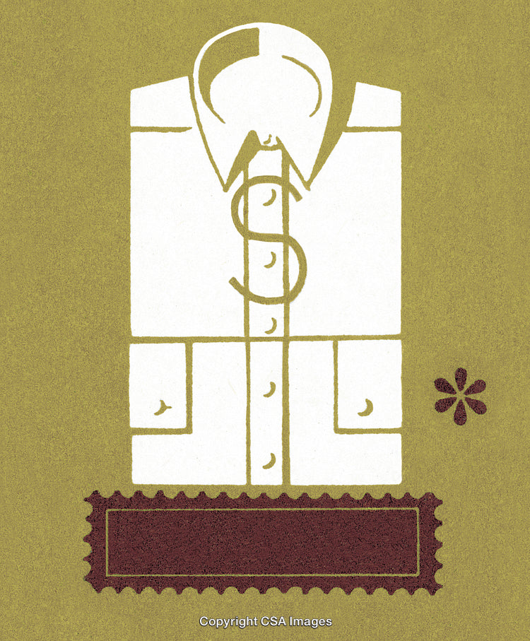 Stylized Representation of Shirt With Currency Symbol and Decorative Elements