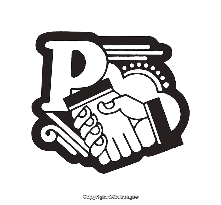 Black And White Line Art Depiction of Handshake And Letter P Symbol