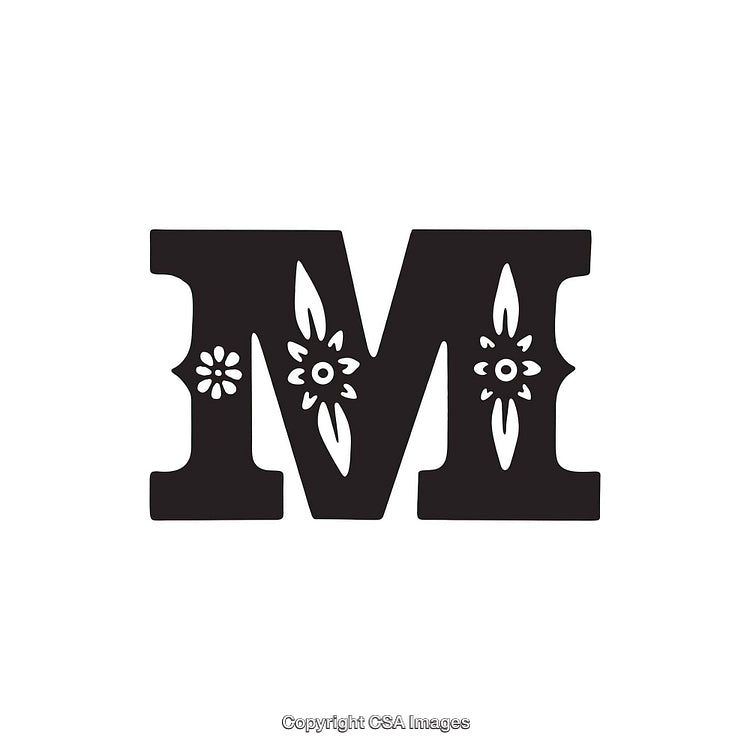 Floral Decorated Black Letter M On White Background