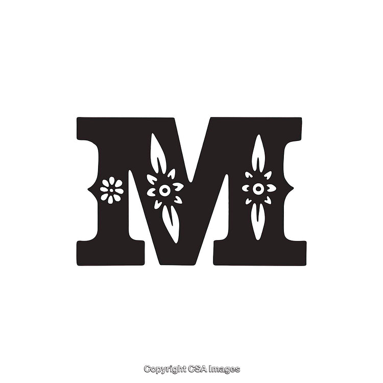 Floral Decorated Black Letter M On White Background