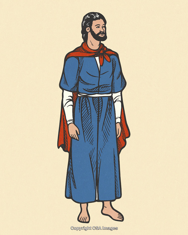 Illustration of a Bearded Man in Traditional Robe with Red Cape