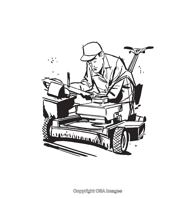 Worker Operating Field Equipment in Black and White Line Art Style