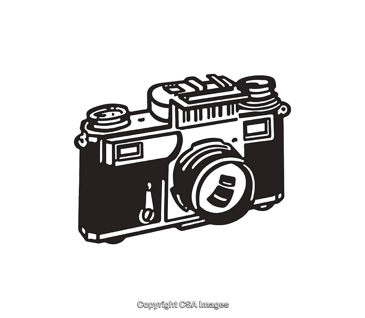 Vintage Camera Line Art Illustration in Black and White