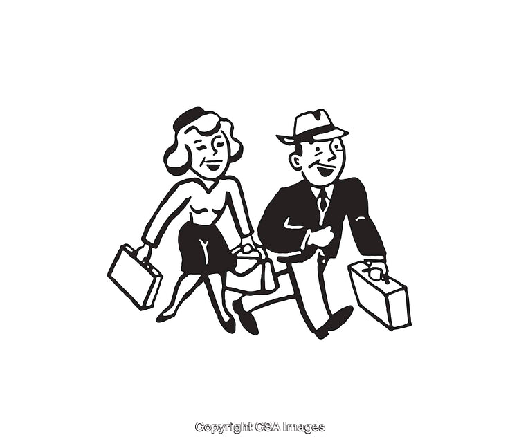 Retro Black and White Couples' Professional Lifestyles Illustration