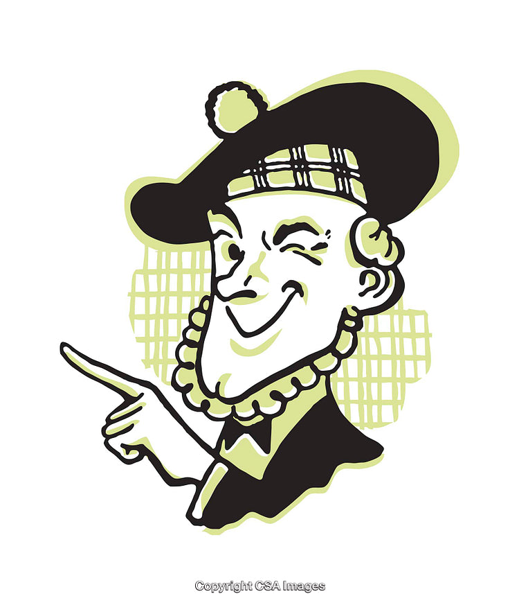 Playful Illustration of a Winking Man in Traditional Scottish Attire