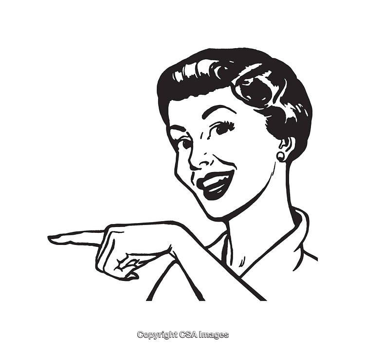 Vintage Retro Style Woman Smiling and Pointing With Excited Expression