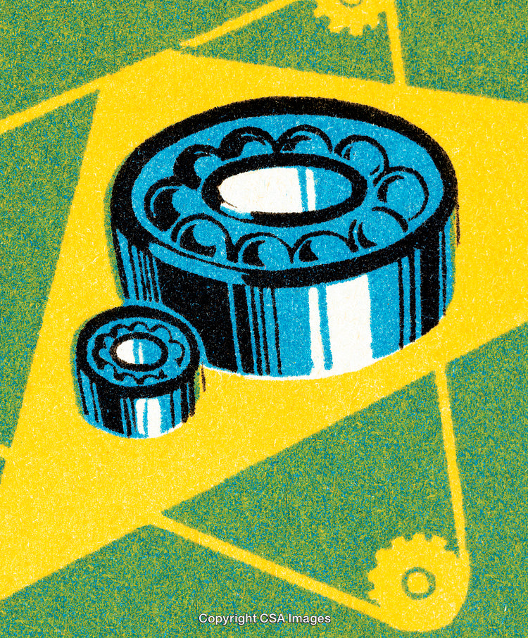 Colorful Illustration of Industrial Bearings on a Geometric Background