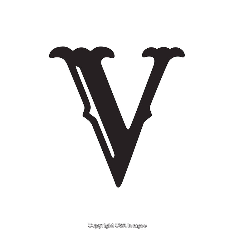 Stylized Black Letter V in Ornate Serif Font Design