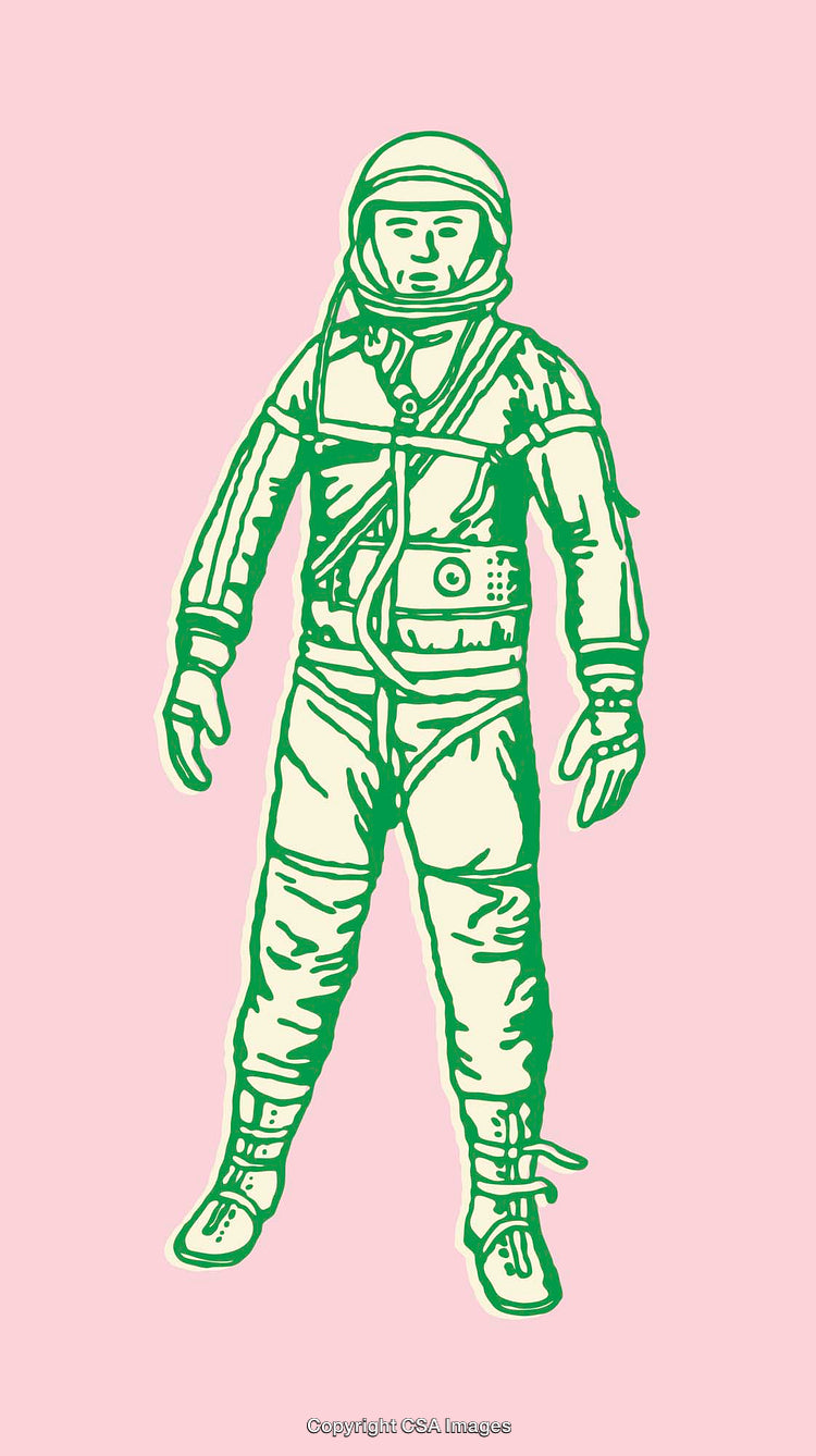 Line Art Illustration of an Astronaut on a Pink Background