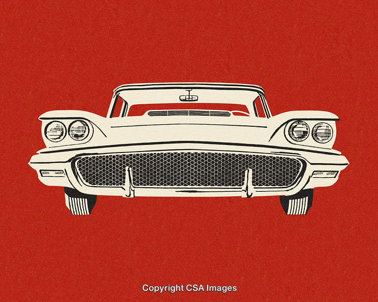 Front View Illustration of a Classic Vintage Car on Red Background
