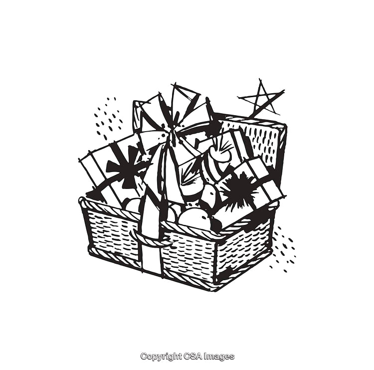 Illustration of a Gift Basket Filled With Presents and Decorative Items