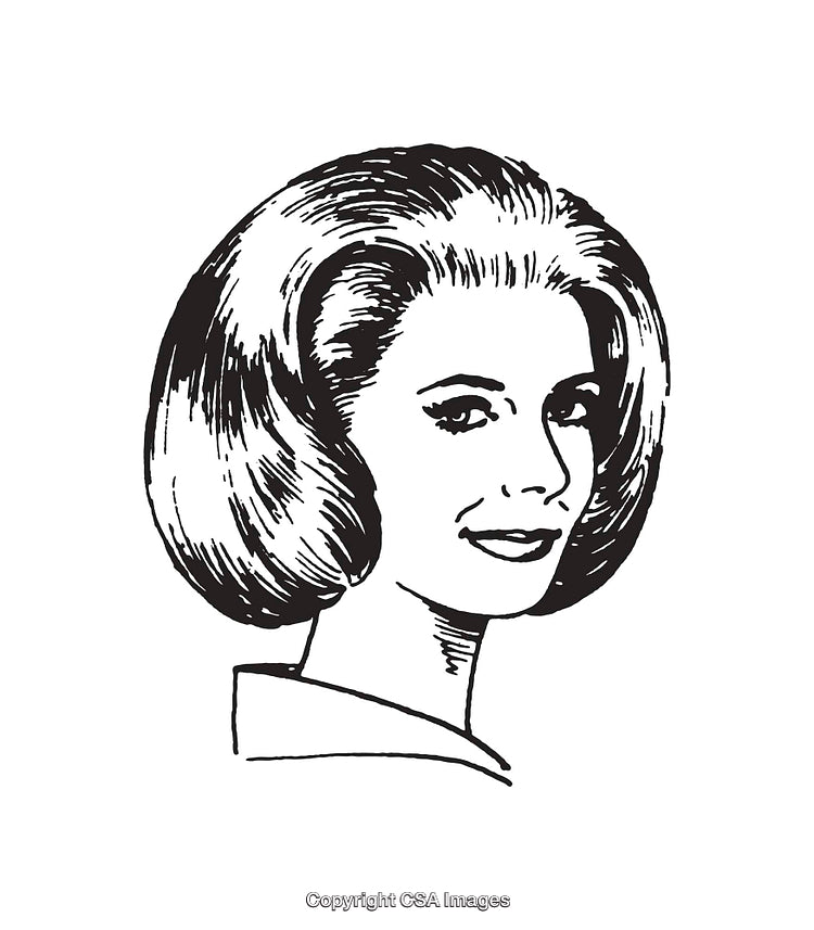 Vintage Black and White Line Art of a Smiling Woman's Portrait