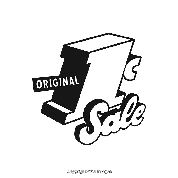 Vintage Design of One Cent Sale Promotional Graphic in Black and White