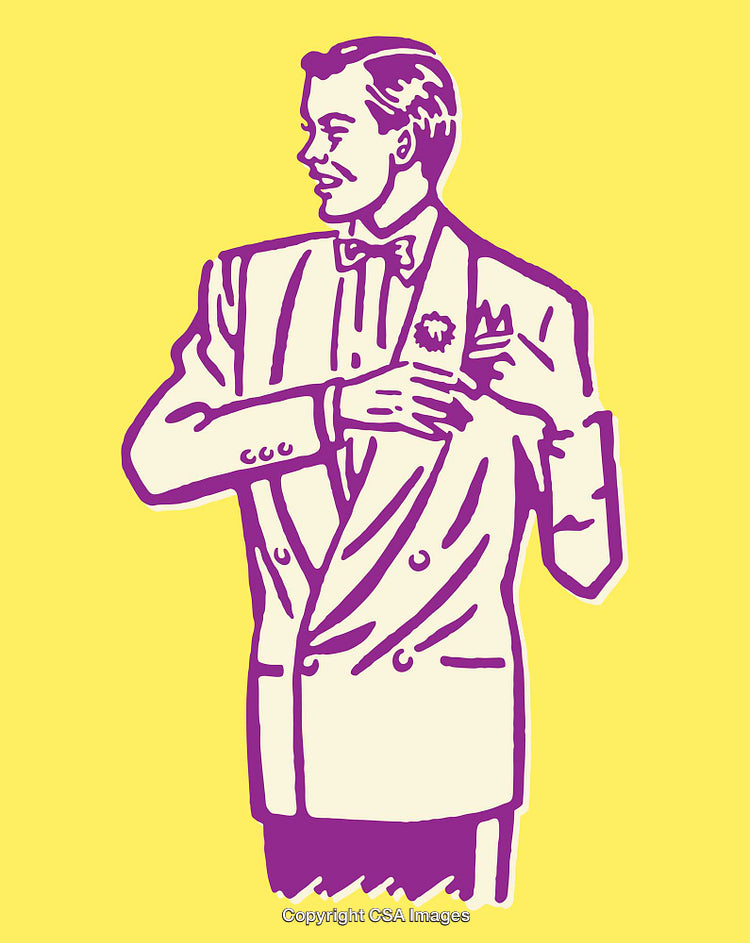 Elegant Gentleman in Retro Colorful Line Art Style Illustration