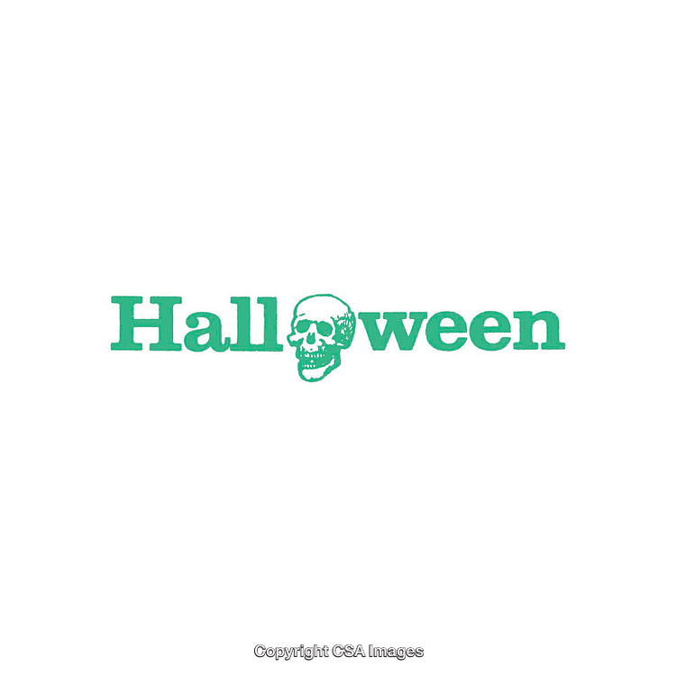 Green Skull Themed Typography Reading Halloween on a White Background