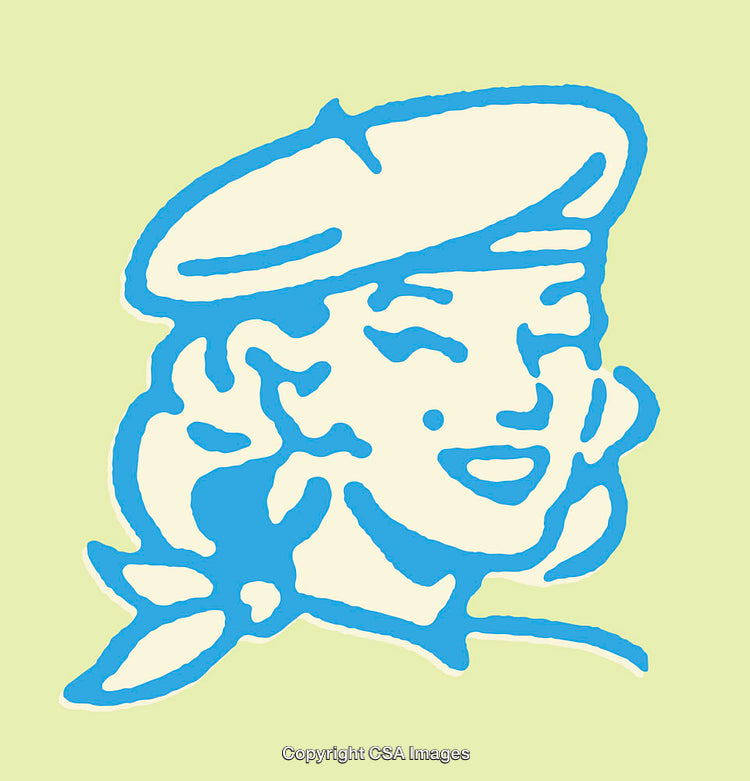 Vintage Style Colorful Line Art Illustration of Smiling Woman
