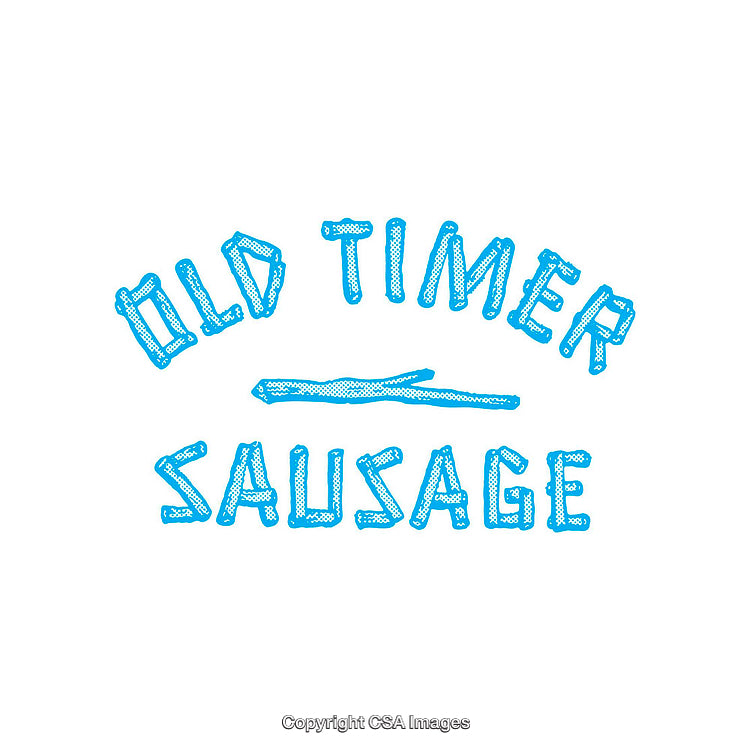 Retro Blue Text With Old Timer Sausage Style Design