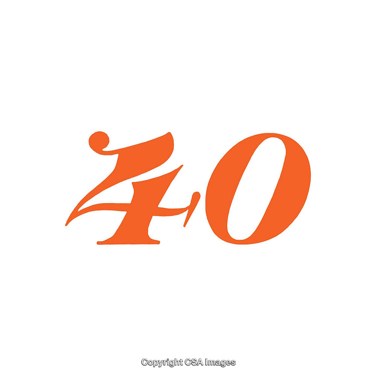 Bold Typography of the Number 40 in Vibrant Orange on White Background