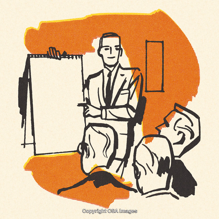 Illustrated Business Presentation with a Group Attending a Meeting