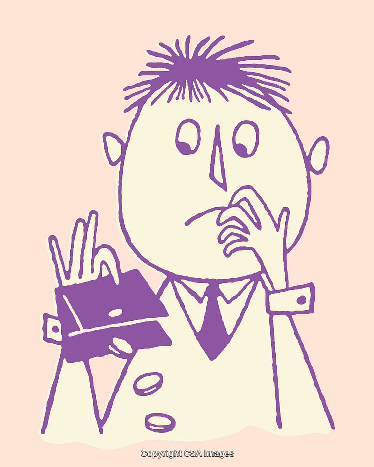 Illustration of a Concerned Man Holding a Small Wallet