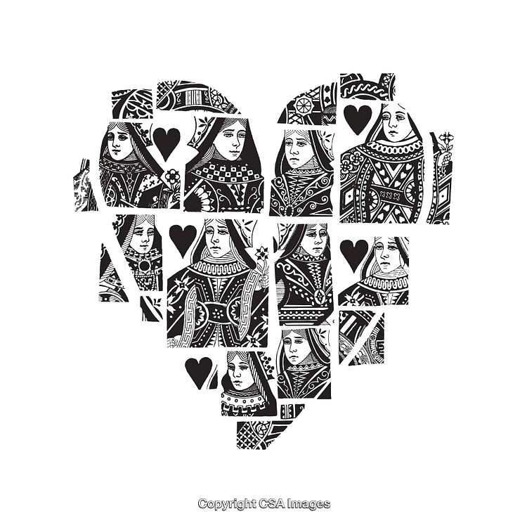 Black and White Queen of Hearts Collage in a Heart Shape