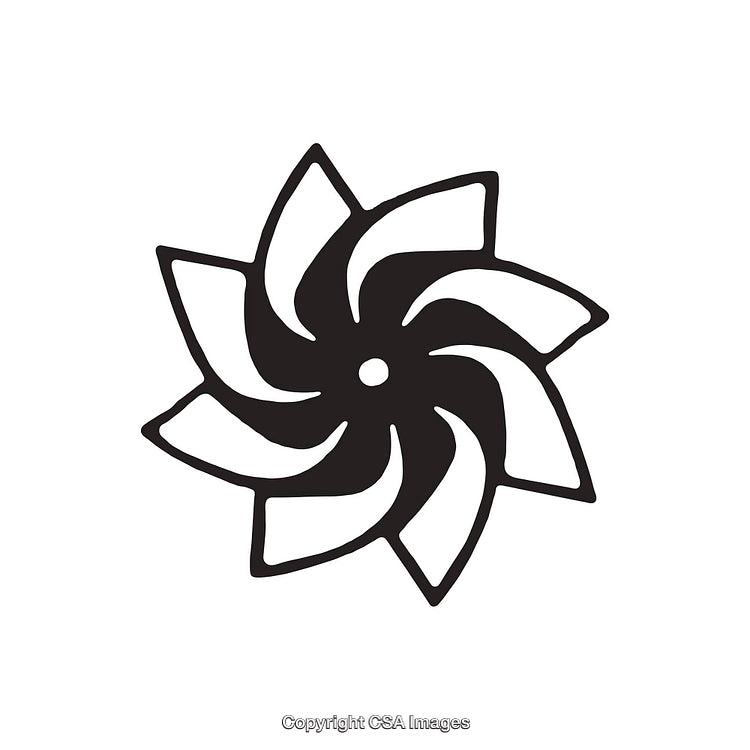 Black and White Swirling Star-Shaped Abstract Design Icon