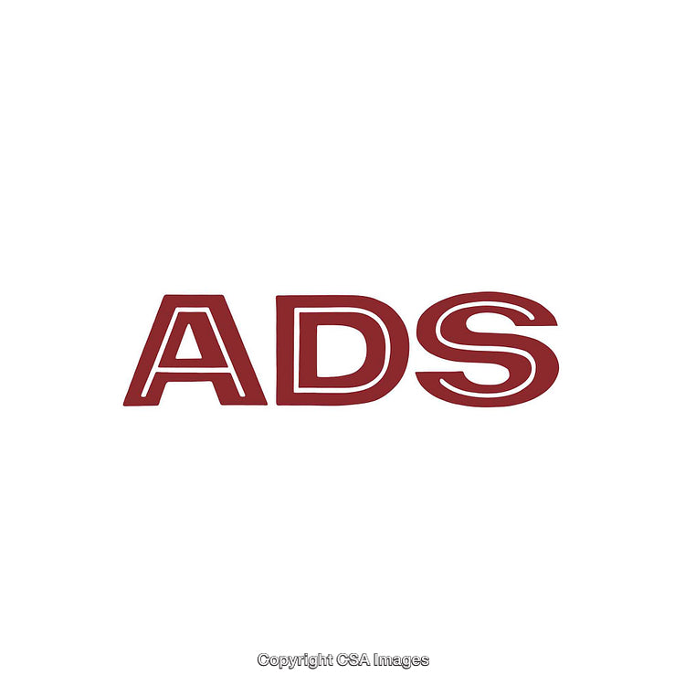 Bold Maroon Lettering Displaying the Word 'ADS' on White Background