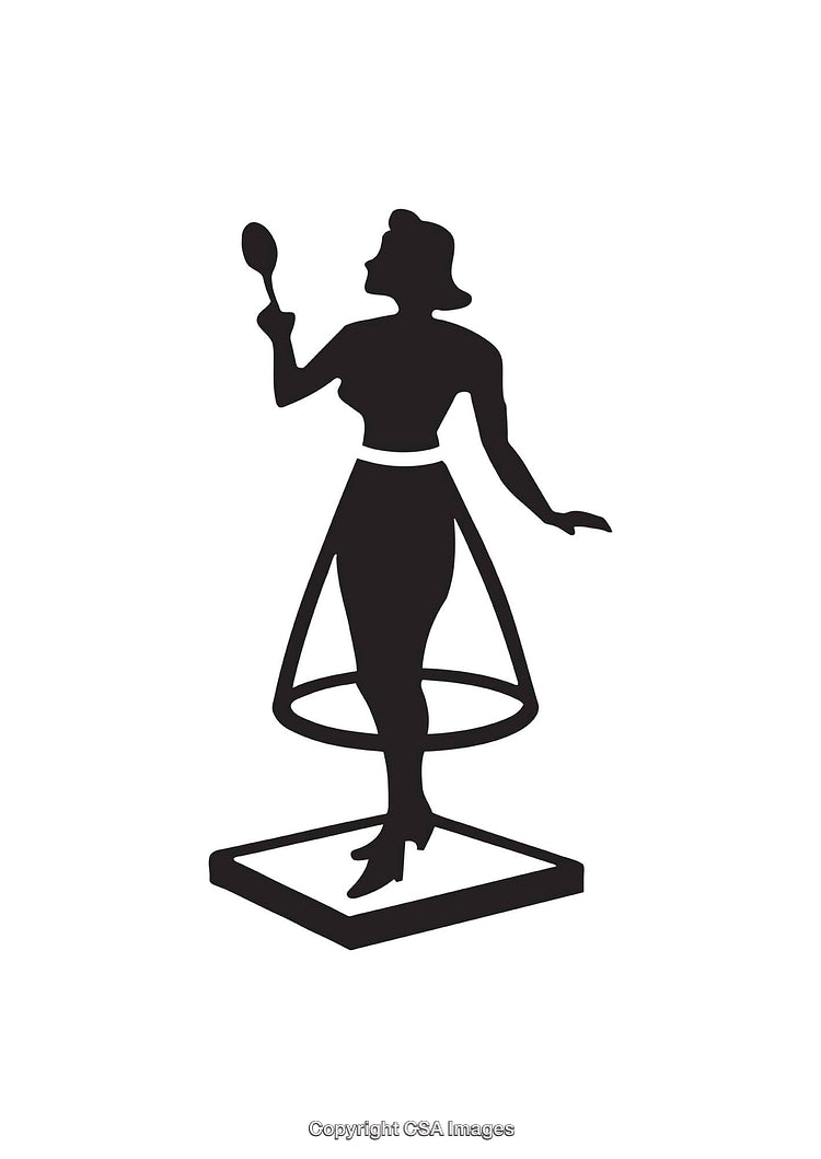 Silhouette of Woman with Spoon in Retro Style Illustrative Design