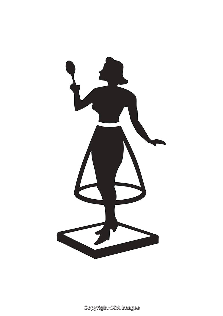 Silhouette of Woman with Spoon in Retro Style Illustrative Design