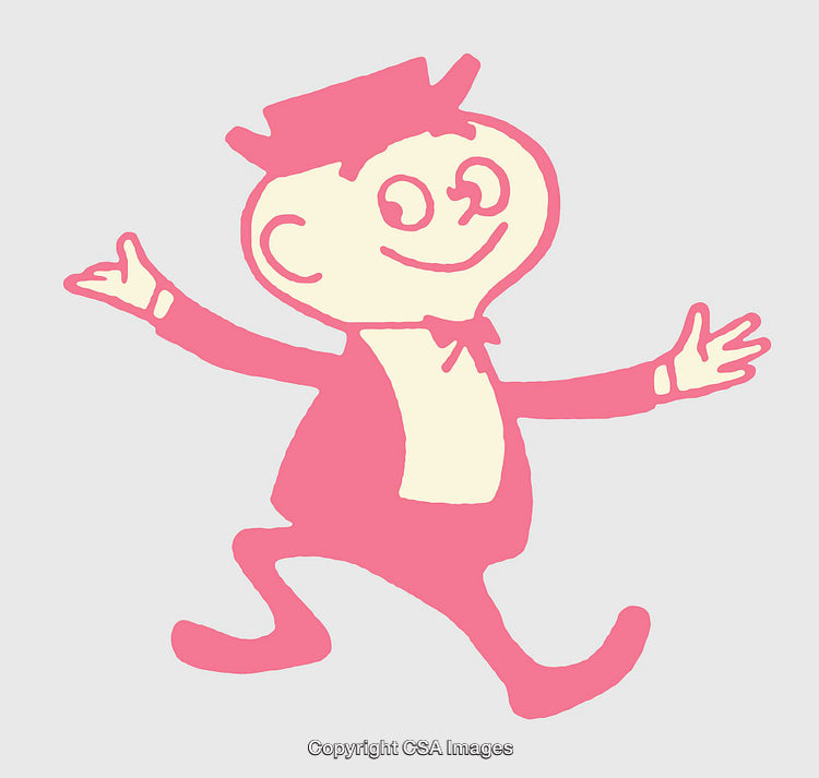 Cheerful Cartoon Character Drawing in Pink Retro Design