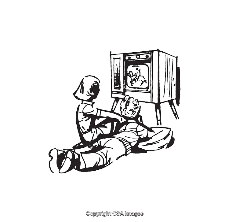 Vintage Illustration of Children Watching Television Together