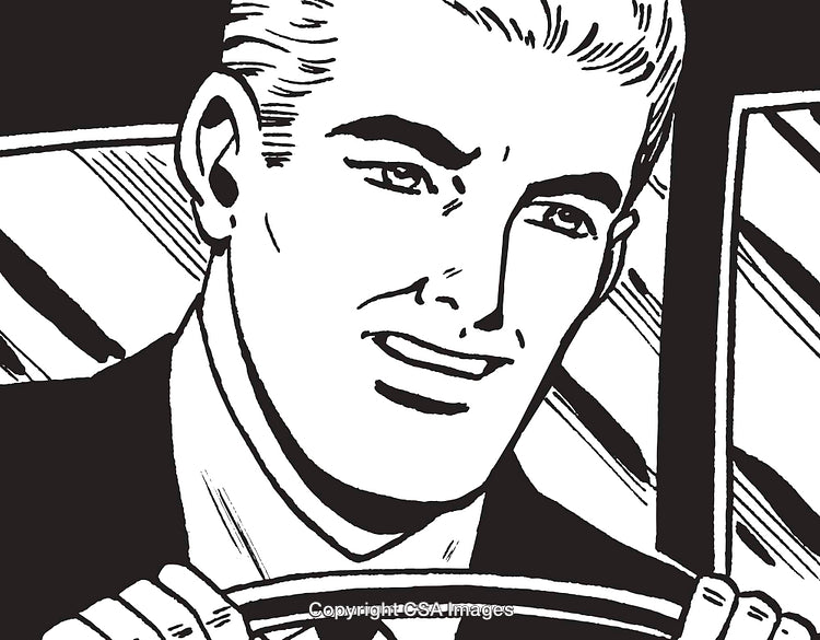 Retro Style Illustration of Smiling Man Driving a Car