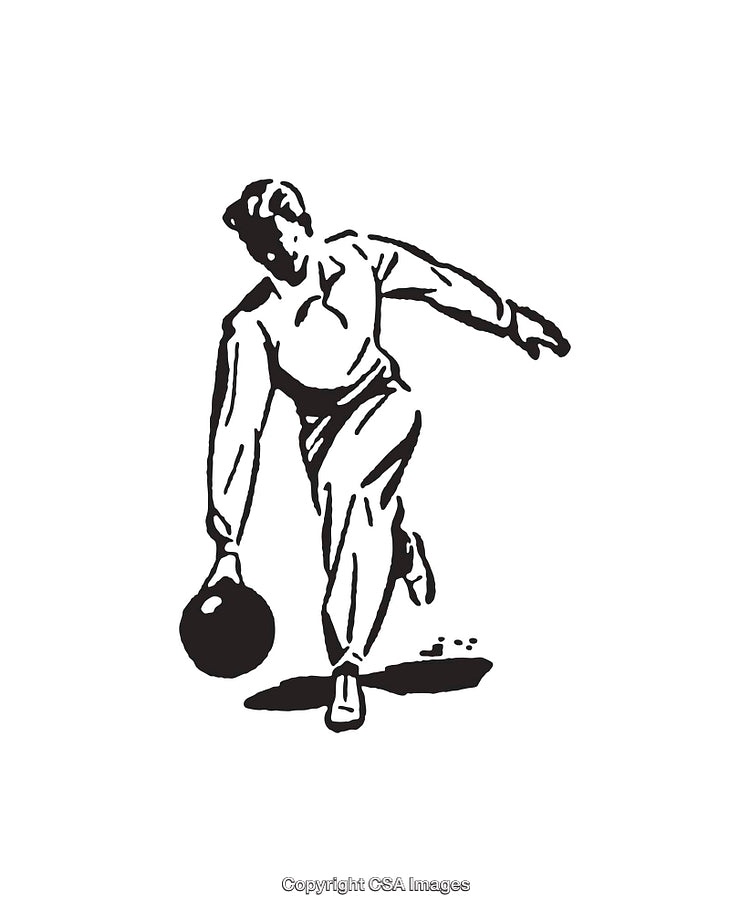 Black And White Line Art Illustration of a Bowling Player in Action