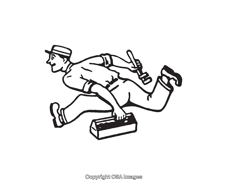Retro Styled Illustration of a Worker Carrying Tools in Motion