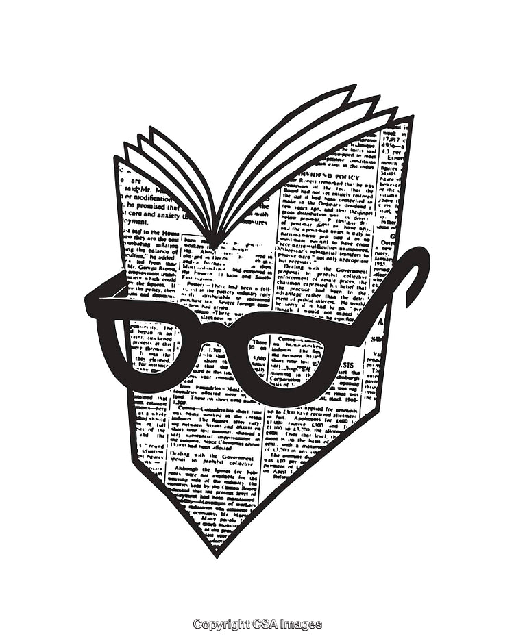 Abstract Black and White Design of a Newspaper with Glasses and Pages