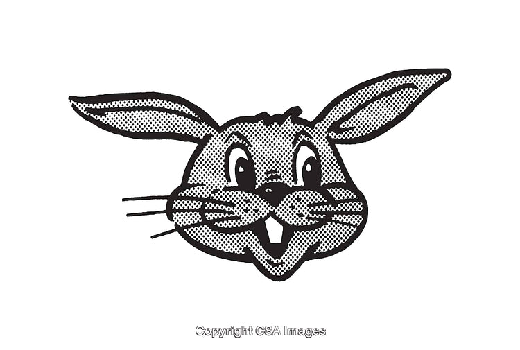 Vintage Black and White Line Art of a Cartoon Bunny Head