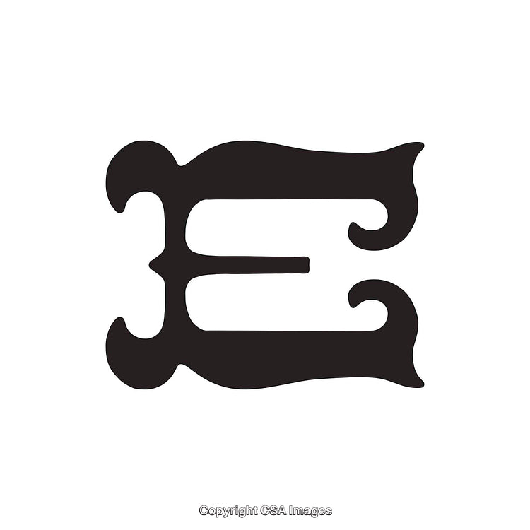 Stylized Black Script Letter E On a Plain White Background
