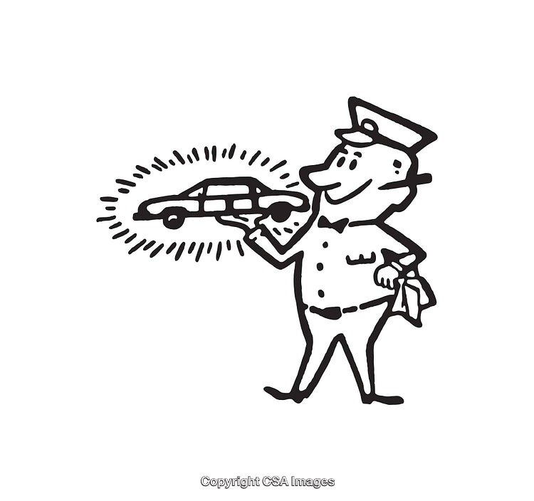 Vintage Line Art of Man Presenting Car in Uniform