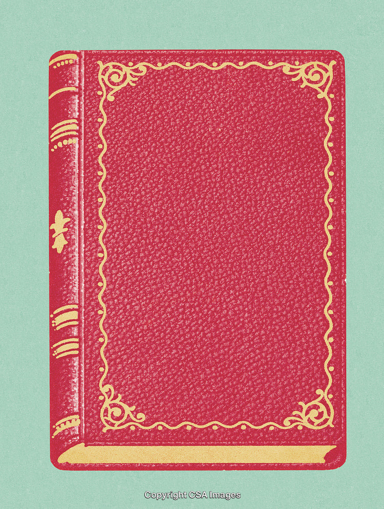 Vintage Red Leather Book Cover with Elegant Gold Decorative Borders and Detail